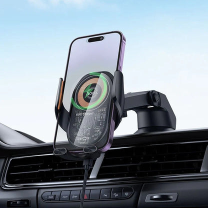 Wireless Charging Car Holder – 15W Fast Charge Auto-Clamp Phone Mount