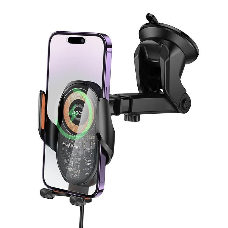 Wireless Charging Car Holder – 15W Fast Charge Auto-Clamp Phone Mount