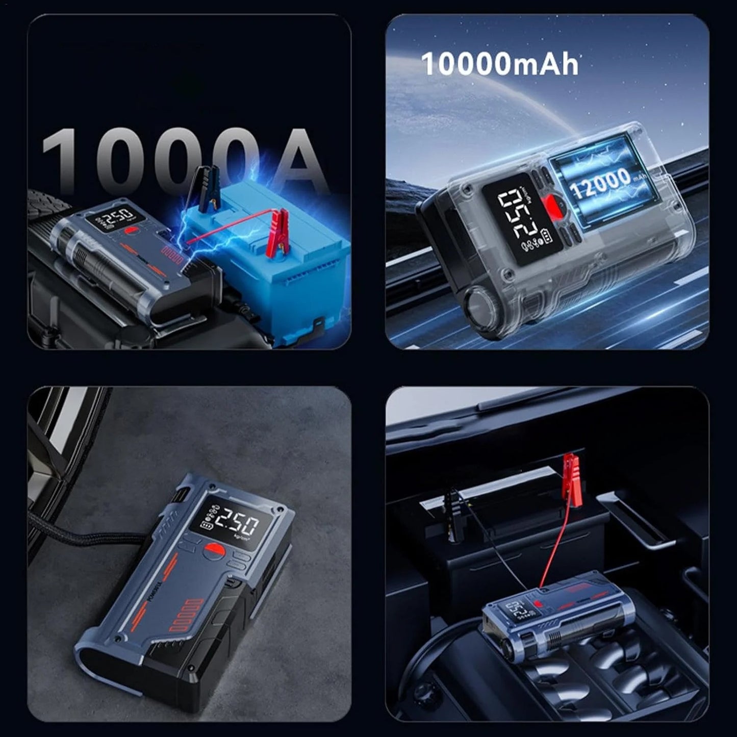 4 in 1 Car Jump Starter, Air Pump, Power Bank & Torch