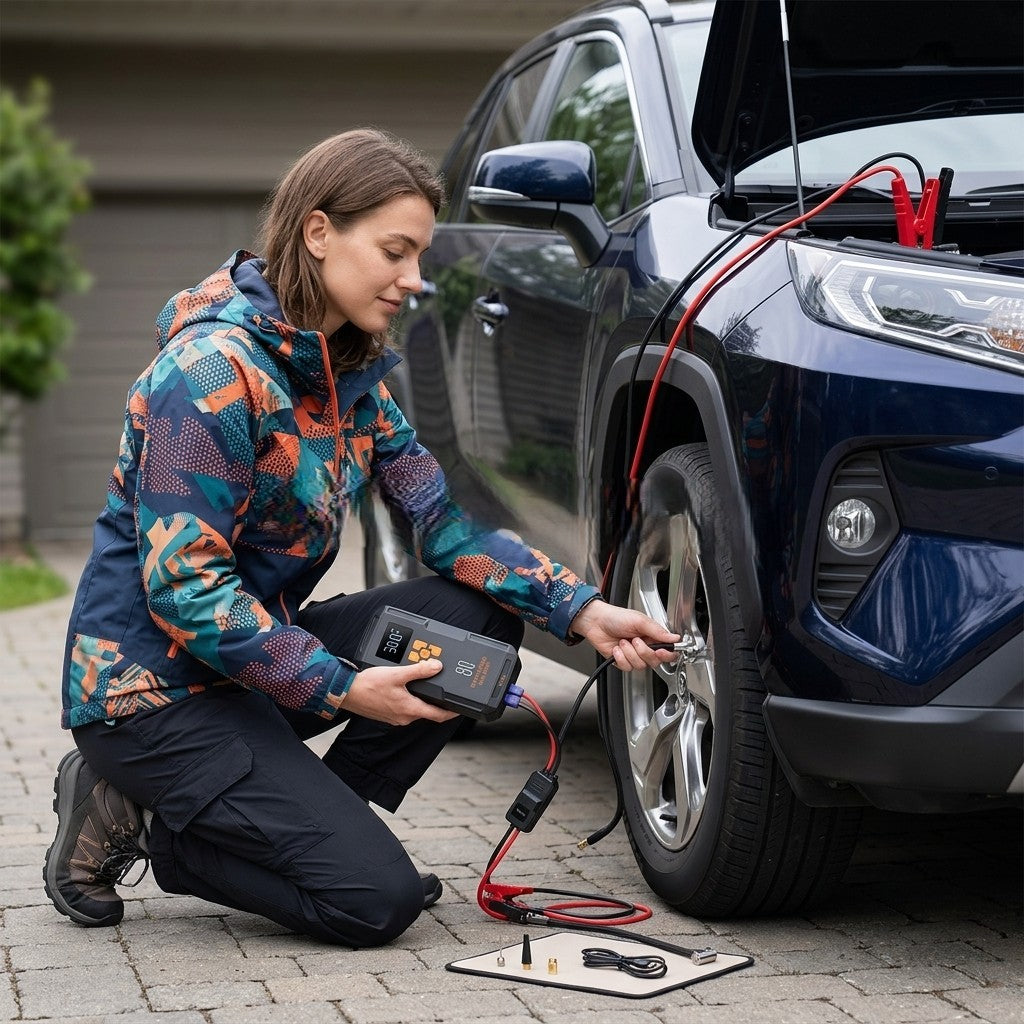 4 in 1 Car Jump Starter, Air Pump, Power Bank & Torch
